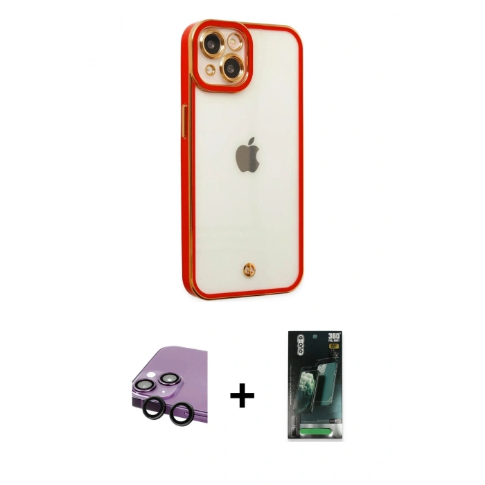MARSİLYAN™- iPhone 14 Plus Kılıf Çekirdek Klasik Serisi - Siyah 360 Mat Full Body Arka Koruyucu + Raze Metal Kamera Lens - SH