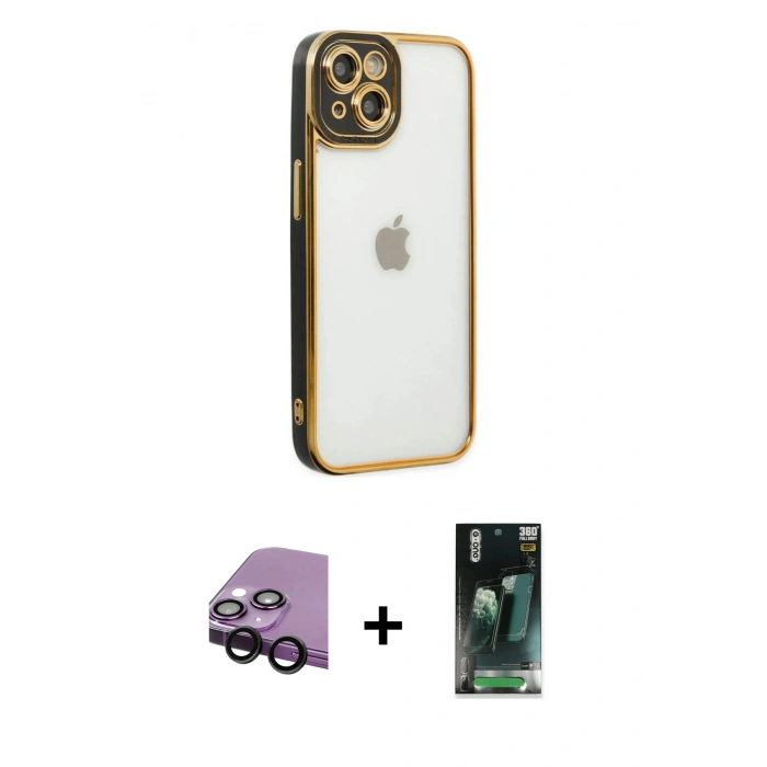 MARSİLYAN™- iPhone 14 Plus Kılıf Çekirdek Klasik Serisi - Siyah 360 Mat Full Body Arka Koruyucu + Raze Metal Kamera Lens - SH