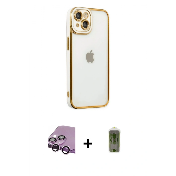 MARSİLYAN™- iPhone 14 Plus Kılıf Çekirdek Klasik Serisi - Siyah Joko Magic 5D Hayalet Cam + Raze Metal Kamera Lens - MR