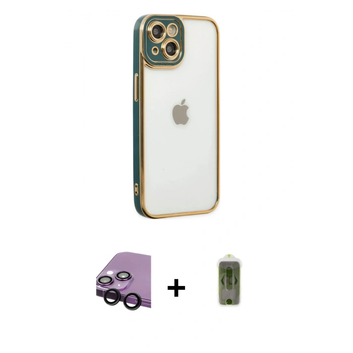 MARSİLYAN™- iPhone 14 Plus Kılıf Çekirdek Klasik Serisi - Siyah Joko Magic 5D Hayalet Cam + Raze Metal Kamera Lens - SH