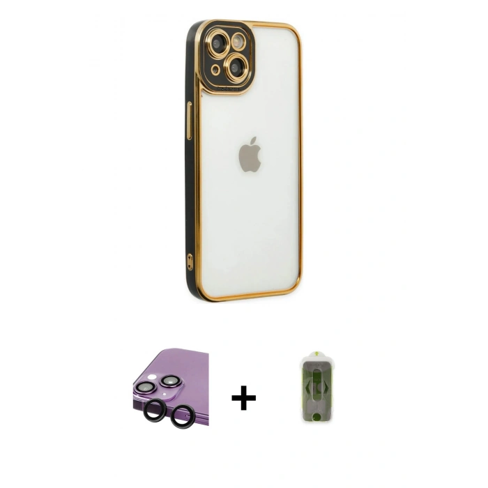 MARSİLYAN™- iPhone 14 Plus Kılıf Çekirdek Klasik Serisi - Siyah Joko Magic 5D Hayalet Cam + Raze Metal Kamera Lens - SH
