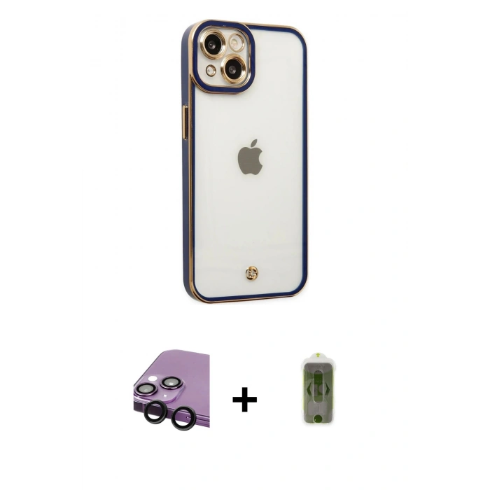 MARSİLYAN™- iPhone 14 Plus Kılıf Çekirdek Klasik Serisi - Siyah Joko Magic 5D Hayalet Cam + Raze Metal Kamera Lens - SH