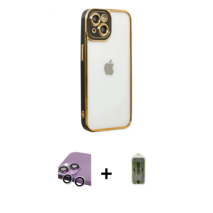 MARSİLYAN™- iPhone 14 Plus Kılıf Çekirdek Klasik Serisi - Siyah Joko Magic 5D Hayalet Cam + Raze Metal Kamera Lens - GS