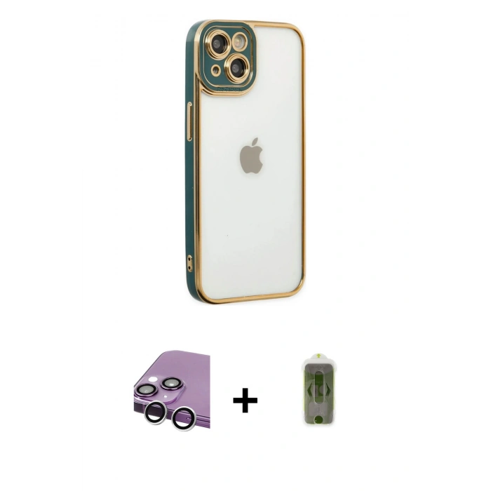 MARSİLYAN™- iPhone 14 Plus Kılıf Çekirdek Klasik Serisi - Siyah Joko Magic 5D Hayalet Cam + Raze Metal Kamera Lens - GS