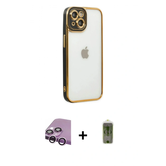 MARSİLYAN™- iPhone 14 Plus Kılıf Çekirdek Klasik Serisi - Siyah Joko Magic 5D Hayalet Cam + Raze Metal Kamera Lens - MR