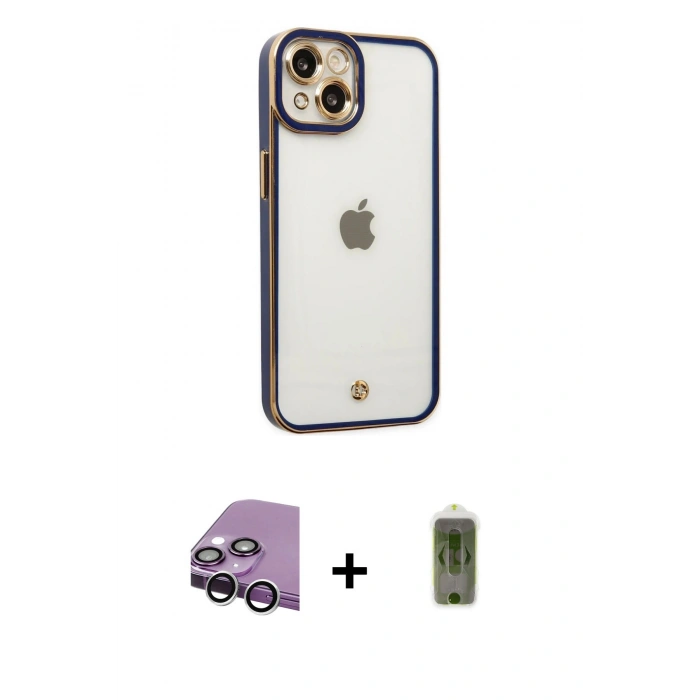 MARSİLYAN™- iPhone 14 Plus Kılıf Çekirdek Klasik Serisi - Siyah Joko Magic 5D Hayalet Cam + Raze Metal Kamera Lens - GS