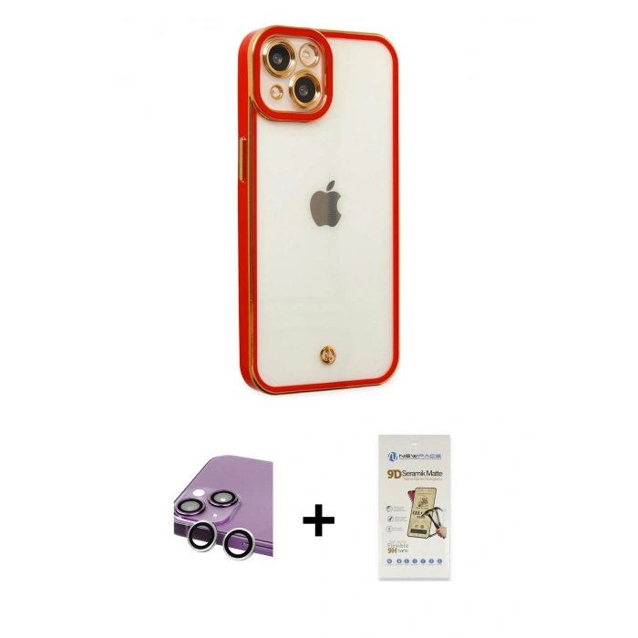 MARSİLYAN™- iPhone 14 Plus Kılıf Çekirdek Klasik Serisi - Siyah Mat Seramik Nano Ekran Koruyucu + Raze Metal Kamera Lens - GS