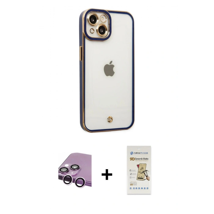 MARSİLYAN™- iPhone 14 Plus Kılıf Çekirdek Klasik Serisi - Siyah Mat Seramik Nano Ekran Koruyucu + Raze Metal Kamera Lens - MR