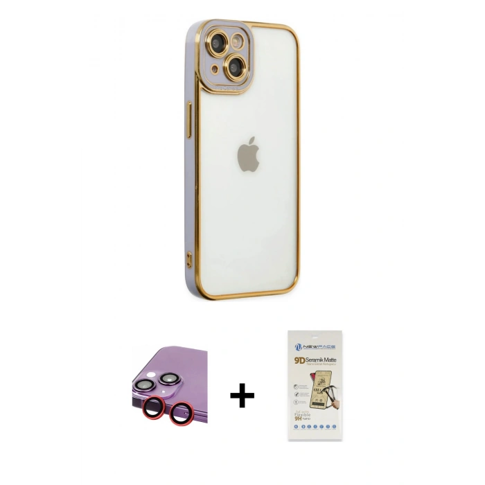 MARSİLYAN™- iPhone 14 Plus Kılıf Çekirdek Klasik Serisi - Siyah Mat Seramik Nano Ekran Koruyucu + Raze Metal Kamera Lens - KI
