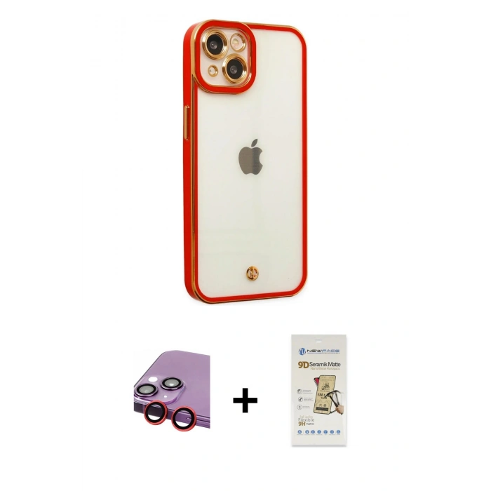 MARSİLYAN™- iPhone 14 Plus Kılıf Çekirdek Klasik Serisi - Siyah Mat Seramik Nano Ekran Koruyucu + Raze Metal Kamera Lens - KI