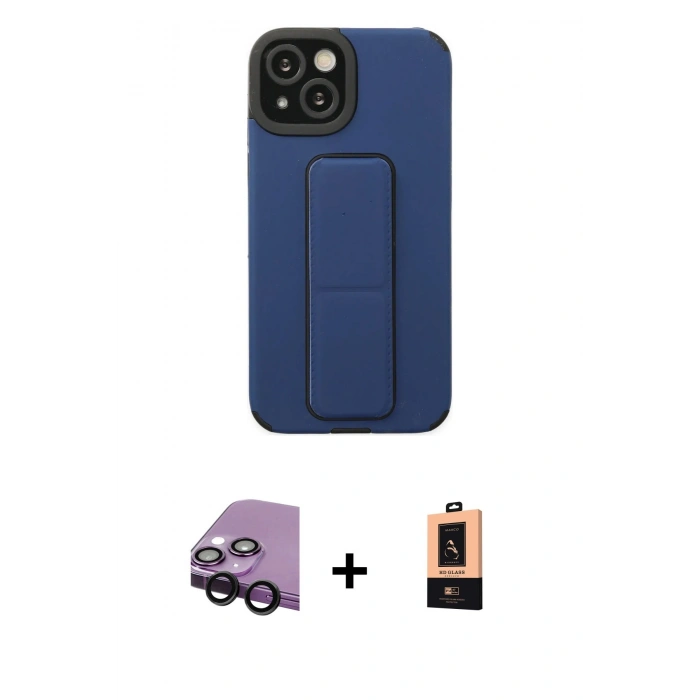 MARSİLYAN™- iPhone 14 Plus Kılıf Çekirdek Yansıma - Şeffaf Maxco Cam Ekran Koruyucu + Raze Metal Kamera Lens - SH