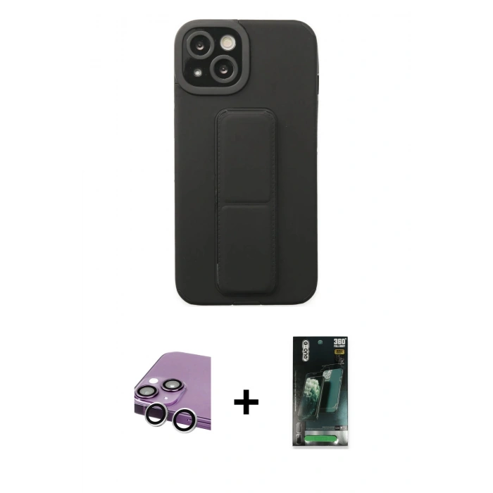 MARSİLYAN™- iPhone 14 Plus Kılıf Çekirdek Yansıma - Siyah 360 Mat Full Body Arka Koruyucu + Raze Metal Kamera Lens - GS