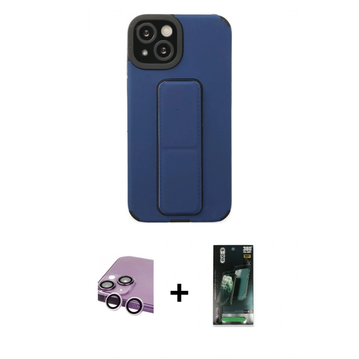 MARSİLYAN™- iPhone 14 Plus Kılıf Çekirdek Yansıma - Siyah 360 Mat Full Body Arka Koruyucu + Raze Metal Kamera Lens - MR