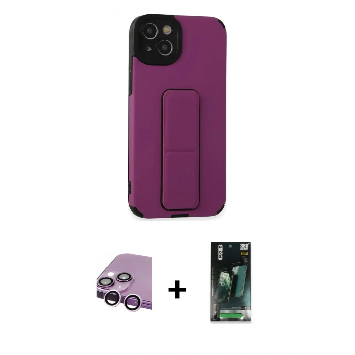 MARSİLYAN™- iPhone 14 Plus Kılıf Çekirdek Yansıma - Siyah 360 Mat Full Body Arka Koruyucu + Raze Metal Kamera Lens - MR