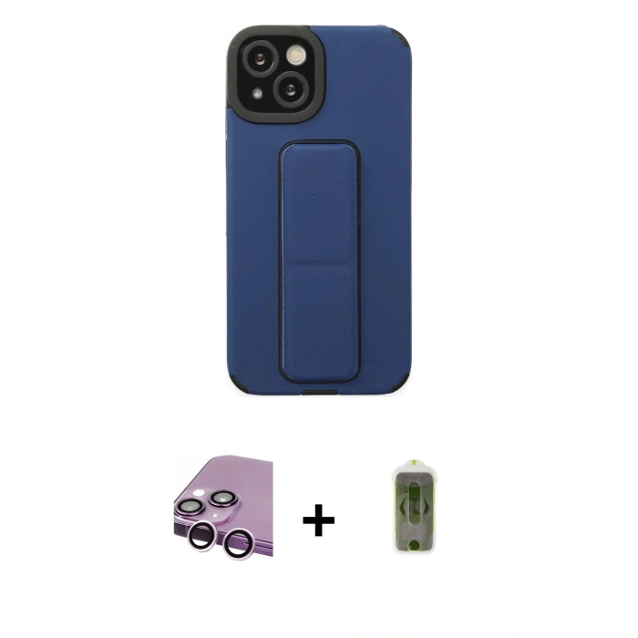 MARSİLYAN™- iPhone 14 Plus Kılıf Çekirdek Yansıma - Siyah Joko Magic 5D Hayalet Cam + Raze Metal Kamera Lens - MR