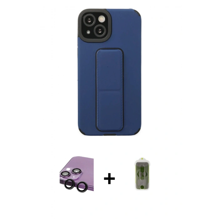 MARSİLYAN™- iPhone 14 Plus Kılıf Çekirdek Yansıma - Siyah Joko Magic 5D Hayalet Cam + Raze Metal Kamera Lens - SH