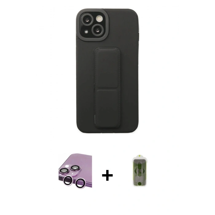 MARSİLYAN™- iPhone 14 Plus Kılıf Çekirdek Yansıma - Siyah Joko Magic 5D Hayalet Cam + Raze Metal Kamera Lens - MR