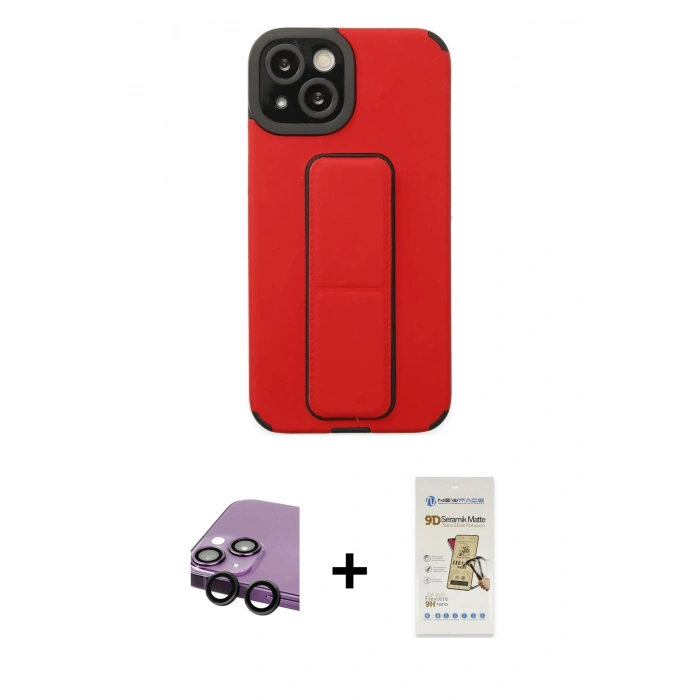 MARSİLYAN™- iPhone 14 Plus Kılıf Çekirdek Yansıma - Siyah Mat Seramik Nano Ekran Koruyucu + Raze Metal Kamera Lens - SH