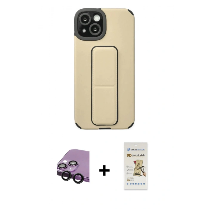MARSİLYAN™- iPhone 14 Plus Kılıf Çekirdek Yansıma - Siyah Mat Seramik Nano Ekran Koruyucu + Raze Metal Kamera Lens - SH
