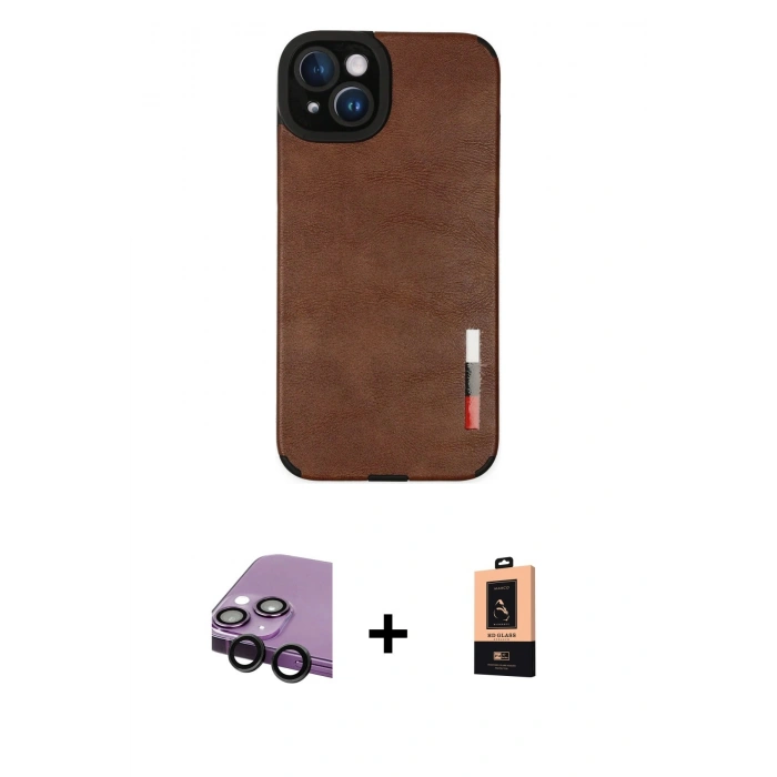MARSİLYAN™- iPhone 14 Plus Kılıf Doruk Asil Koleksiyonu - Şeffaf Maxco Cam Ekran Koruyucu + Raze Metal Kamera Lens - SH
