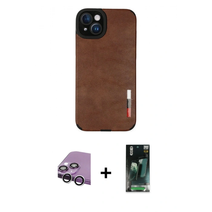 MARSİLYAN™- iPhone 14 Plus Kılıf Doruk Asil Koleksiyonu - Siyah 360 Mat Full Body Arka Koruyucu + Raze Metal Kamera Lens - GS
