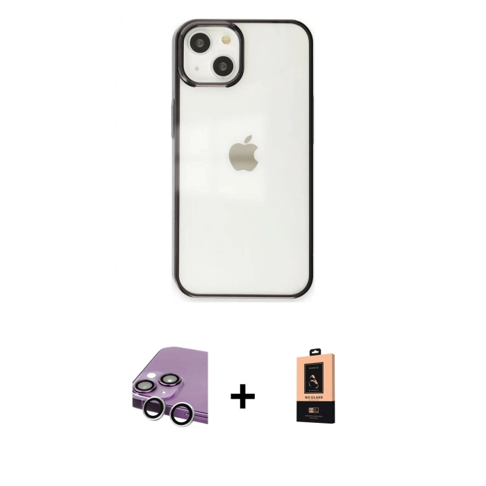 MARSİLYAN™- iPhone 14 Plus Kılıf Doruk Doku Prime - Şeffaf Maxco Cam Ekran Koruyucu + Raze Metal Kamera Lens - GS