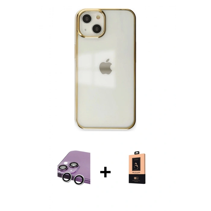 MARSİLYAN™- iPhone 14 Plus Kılıf Doruk Doku Prime - Şeffaf Maxco Cam Ekran Koruyucu + Raze Metal Kamera Lens - GS