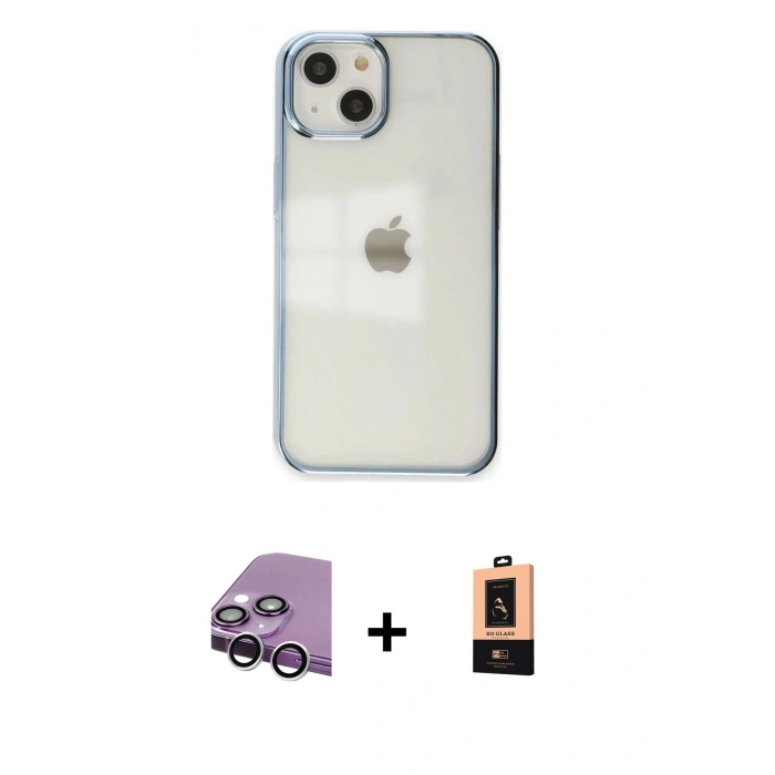 MARSİLYAN™- iPhone 14 Plus Kılıf Doruk Doku Prime - Şeffaf Maxco Cam Ekran Koruyucu + Raze Metal Kamera Lens - GS