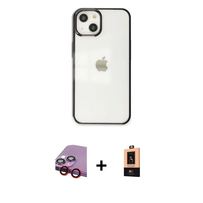 MARSİLYAN™- iPhone 14 Plus Kılıf Doruk Doku Prime - Şeffaf Maxco Cam Ekran Koruyucu + Raze Metal Kamera Lens - KI