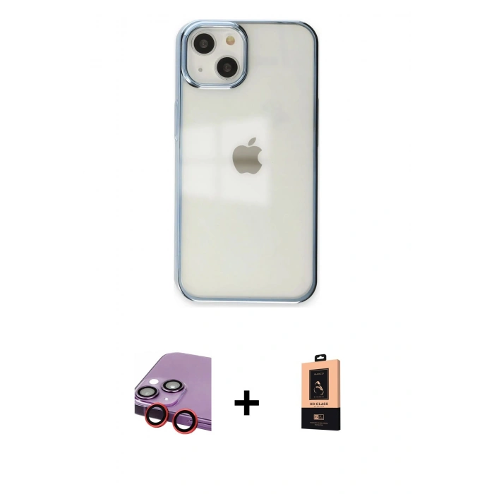 MARSİLYAN™- iPhone 14 Plus Kılıf Doruk Doku Prime - Şeffaf Maxco Cam Ekran Koruyucu + Raze Metal Kamera Lens - KI
