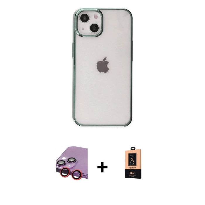 MARSİLYAN™- iPhone 14 Plus Kılıf Doruk Doku Prime - Şeffaf Maxco Cam Ekran Koruyucu + Raze Metal Kamera Lens - KI