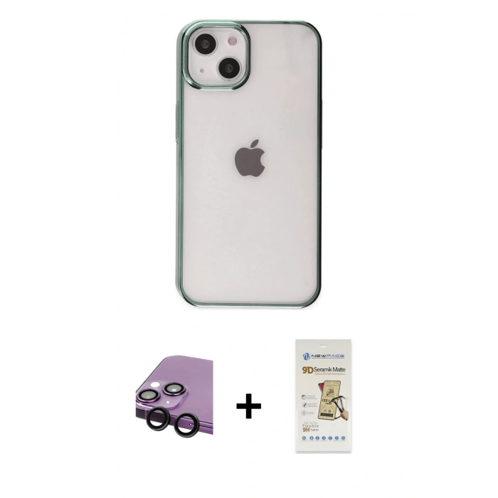 MARSİLYAN™- iPhone 14 Plus Kılıf Doruk Doku Prime - Siyah Mat Seramik Nano Ekran Koruyucu + Raze Metal Kamera Lens - SH