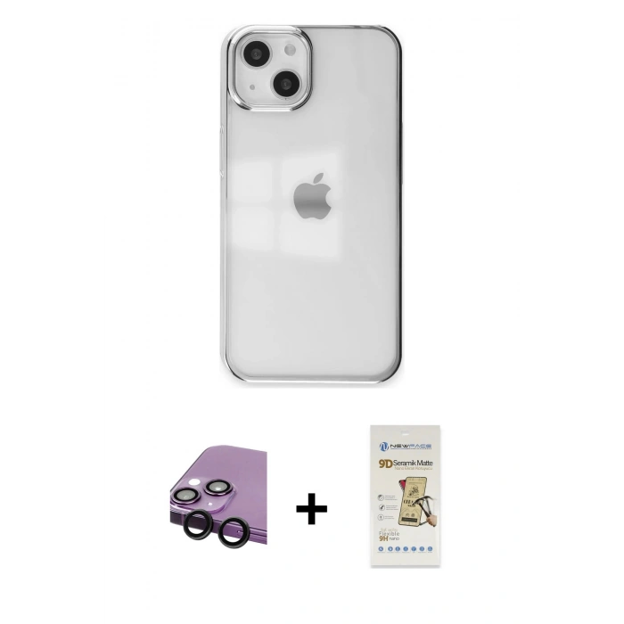 MARSİLYAN™- iPhone 14 Plus Kılıf Doruk Doku Prime - Siyah Mat Seramik Nano Ekran Koruyucu + Raze Metal Kamera Lens - SH