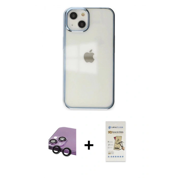 MARSİLYAN™- iPhone 14 Plus Kılıf Doruk Doku Prime - Siyah Mat Seramik Nano Ekran Koruyucu + Raze Metal Kamera Lens - SH