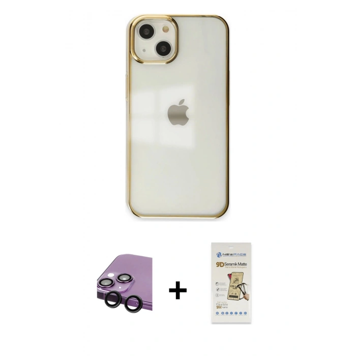 MARSİLYAN™- iPhone 14 Plus Kılıf Doruk Doku Prime - Siyah Mat Seramik Nano Ekran Koruyucu + Raze Metal Kamera Lens - SH