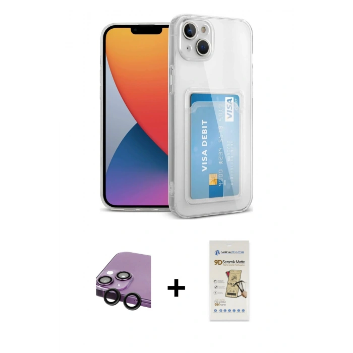 MARSİLYAN™- iPhone 14 Plus Kılıf Doruk Klasik Koleksiyonu - Siyah Mat Seramik Nano Ekran Koruyucu + Raze Metal Kamera Lens - SH