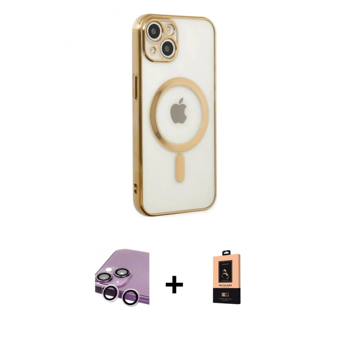 MARSİLYAN™- iPhone 14 Plus Kılıf Doruk Minimal - Şeffaf Maxco Cam Ekran Koruyucu + Raze Metal Kamera Lens - MR