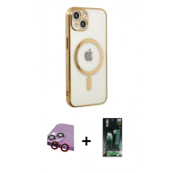 MARSİLYAN™- iPhone 14 Plus Kılıf Doruk Minimal - Siyah 360 Mat Full Body Arka Koruyucu + Raze Metal Kamera Lens - KI