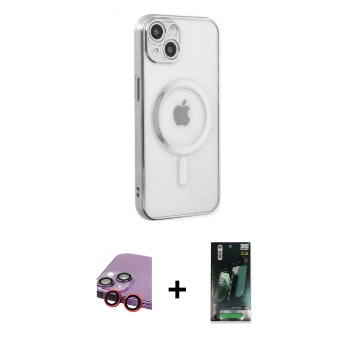 MARSİLYAN™- iPhone 14 Plus Kılıf Doruk Minimal - Siyah 360 Mat Full Body Arka Koruyucu + Raze Metal Kamera Lens - KI