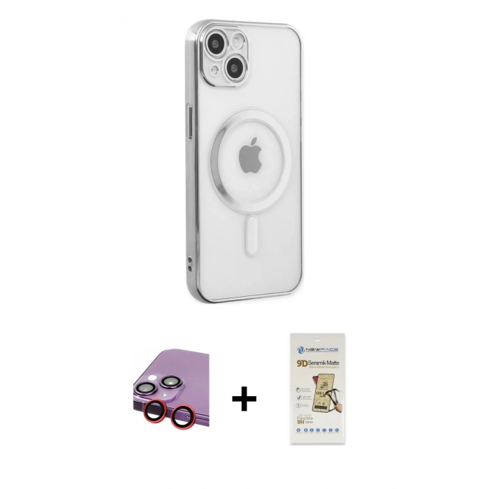 MARSİLYAN™- iPhone 14 Plus Kılıf Doruk Minimal - Siyah Mat Seramik Nano Ekran Koruyucu + Raze Metal Kamera Lens - KI