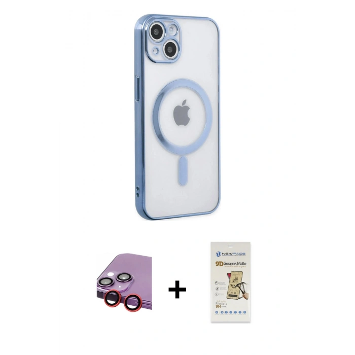 MARSİLYAN™- iPhone 14 Plus Kılıf Doruk Minimal - Siyah Mat Seramik Nano Ekran Koruyucu + Raze Metal Kamera Lens - KI