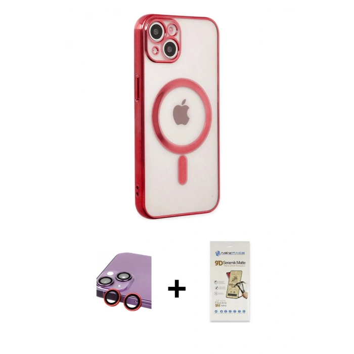 MARSİLYAN™- iPhone 14 Plus Kılıf Doruk Minimal - Siyah Mat Seramik Nano Ekran Koruyucu + Raze Metal Kamera Lens - KI