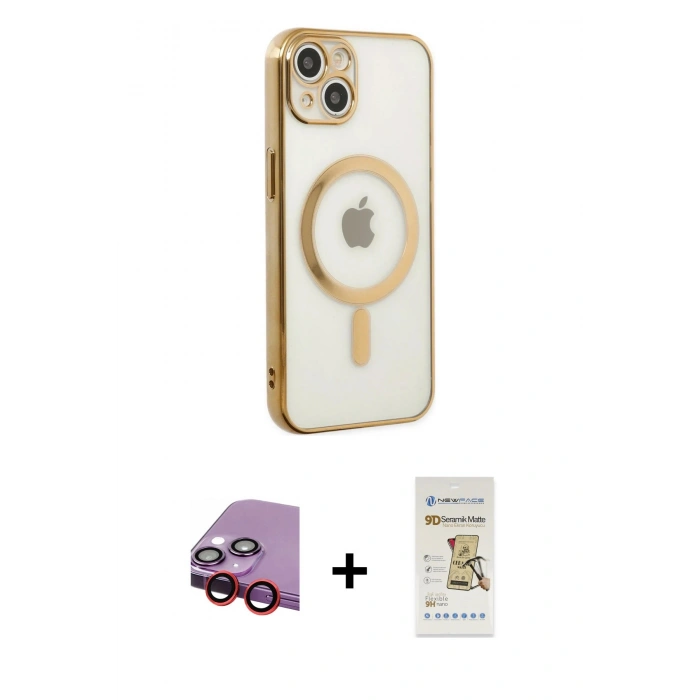 MARSİLYAN™- iPhone 14 Plus Kılıf Doruk Minimal - Siyah Mat Seramik Nano Ekran Koruyucu + Raze Metal Kamera Lens - KI