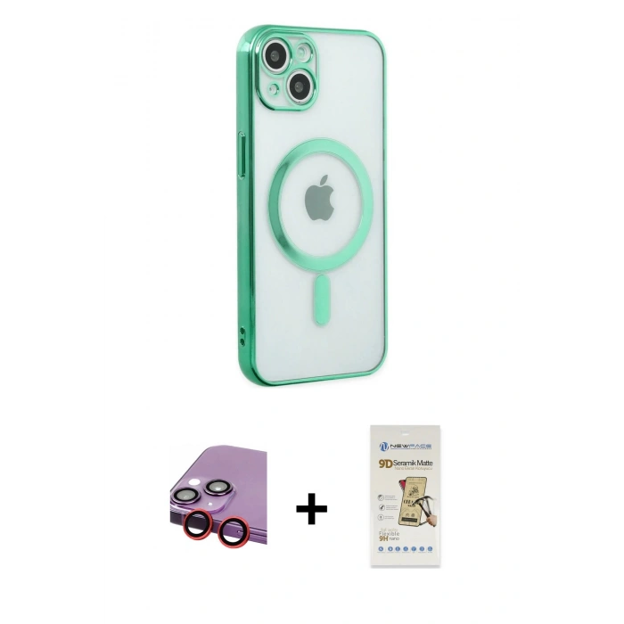 MARSİLYAN™- iPhone 14 Plus Kılıf Doruk Minimal - Siyah Mat Seramik Nano Ekran Koruyucu + Raze Metal Kamera Lens - KI