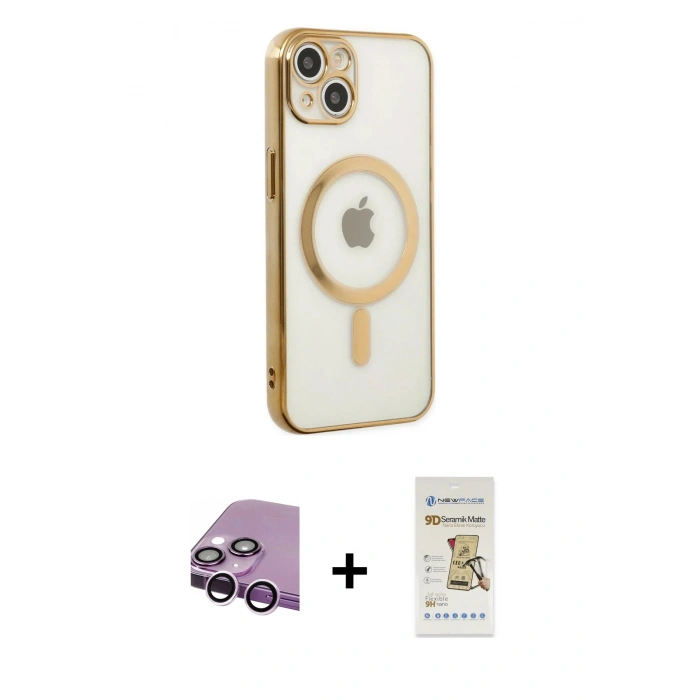 MARSİLYAN™- iPhone 14 Plus Kılıf Doruk Minimal - Siyah Mat Seramik Nano Ekran Koruyucu + Raze Metal Kamera Lens - MR