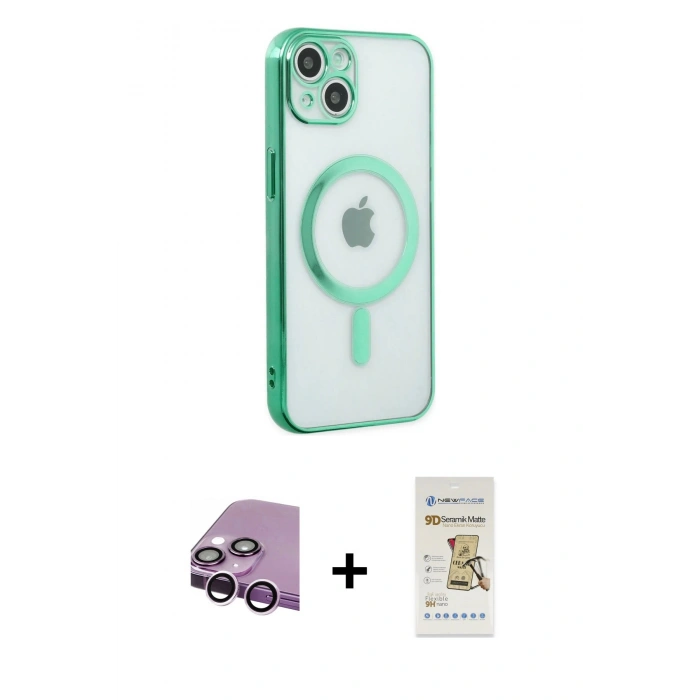 MARSİLYAN™- iPhone 14 Plus Kılıf Doruk Minimal - Siyah Mat Seramik Nano Ekran Koruyucu + Raze Metal Kamera Lens - MR