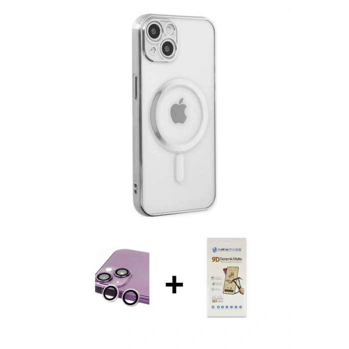 MARSİLYAN™- iPhone 14 Plus Kılıf Doruk Minimal - Siyah Mat Seramik Nano Ekran Koruyucu + Raze Metal Kamera Lens - MR
