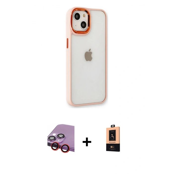 MARSİLYAN™- iPhone 14 Plus Kılıf Eksen Doku Prime - Şeffaf Maxco Cam Ekran Koruyucu + Raze Metal Kamera Lens - KI