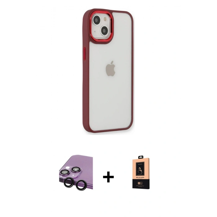 MARSİLYAN™- iPhone 14 Plus Kılıf Eksen Doku Prime - Şeffaf Maxco Cam Ekran Koruyucu + Siyah Raze Metal Kamera Lens