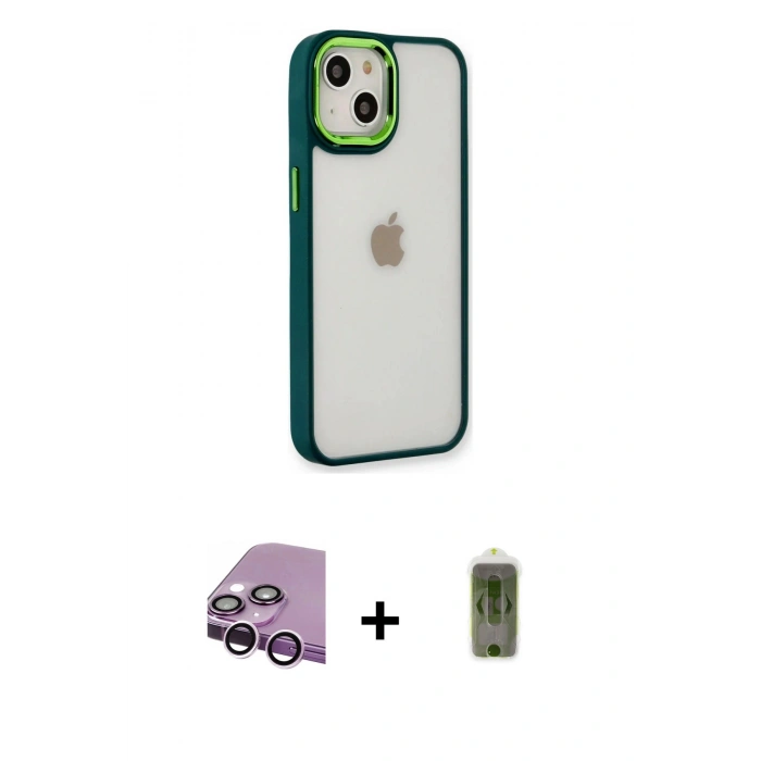 MARSİLYAN™- iPhone 14 Plus Kılıf Eksen Doku Prime - Siyah Joko Magic 5D Hayalet Cam + Raze Metal Kamera Lens - MR